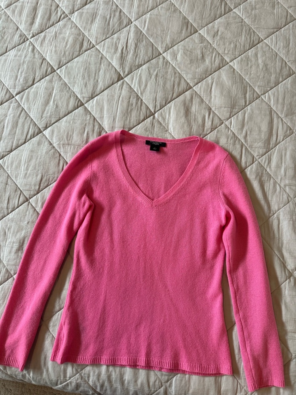 Ann Taylor Bright Pink V-Neck Cashmere Sweater- Sz S
